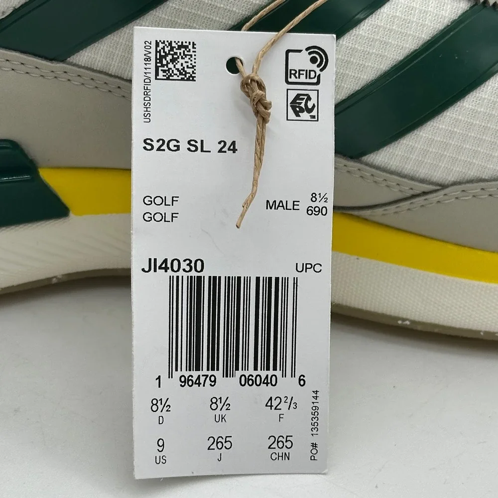 Adidas JI4030 Mens Size 9 S2G SL 24 White/Collegiate Green Spikeless Golf Shoes‎